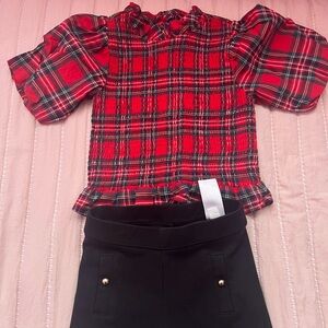 Janie and Jack Red Plaid Kids Blouse